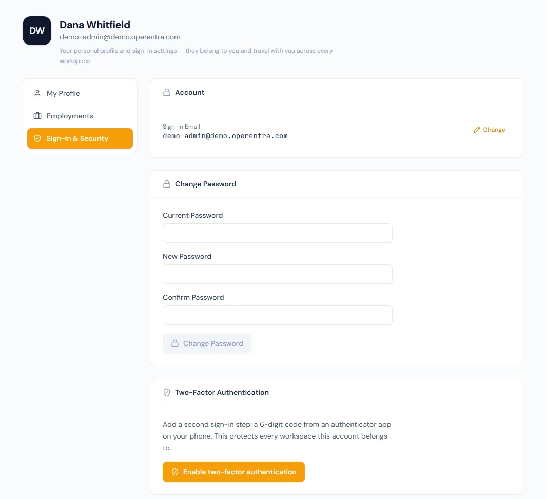 Sign-in &amp; Security: the sign-in email, password and two-factor authentication